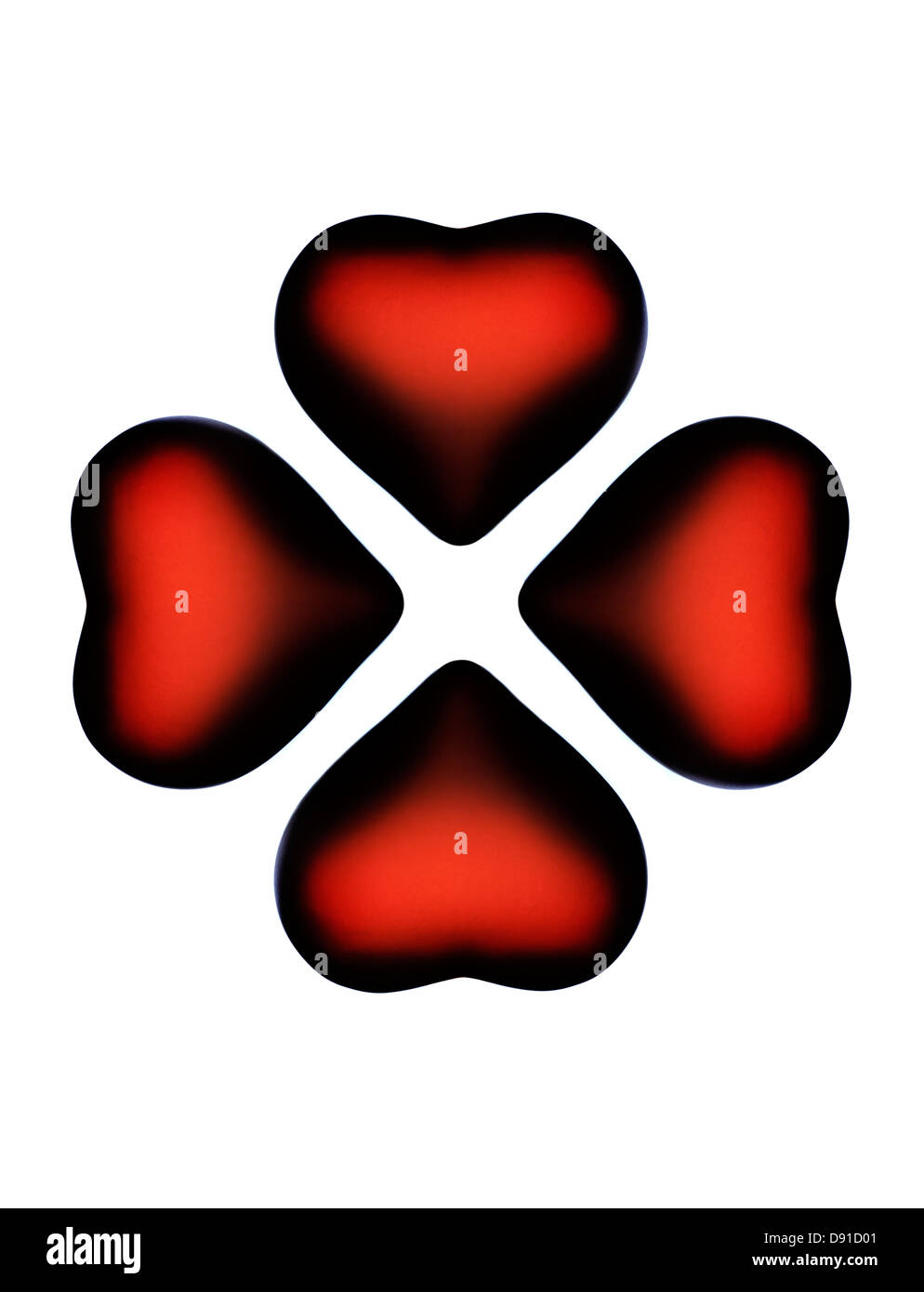 Quattro cuore rosso simboli di forma contro sfondo rosa Foto Stock