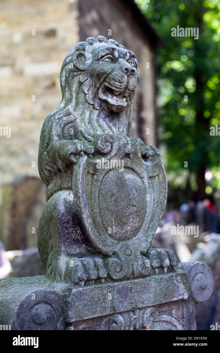 Leone di Giuda,antico cimitero ebraico di Praga, Repubblica Ceca, Europa Foto Stock