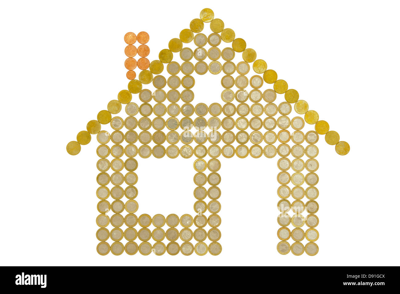 Casa fatta con le monete in euro Foto Stock