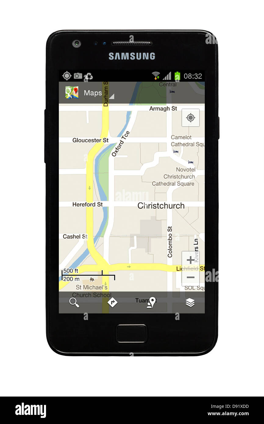 Samsung Galaxy S2 smartphone con Google map di Christchurch Nuova Zelanda sul display. Foto Stock