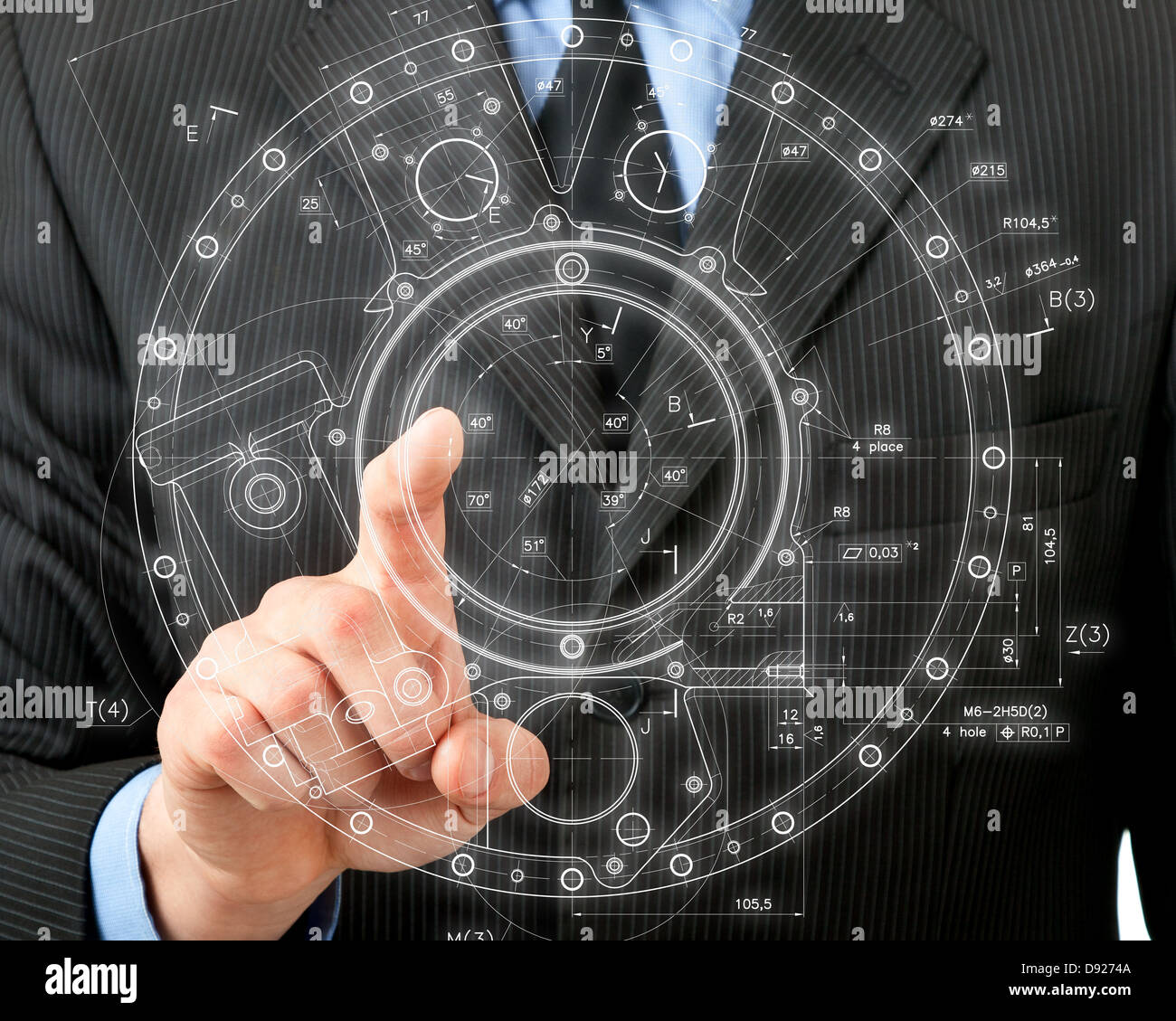 Uomo in ufficio vestiti sull esempio del settore documento cianografia Foto Stock