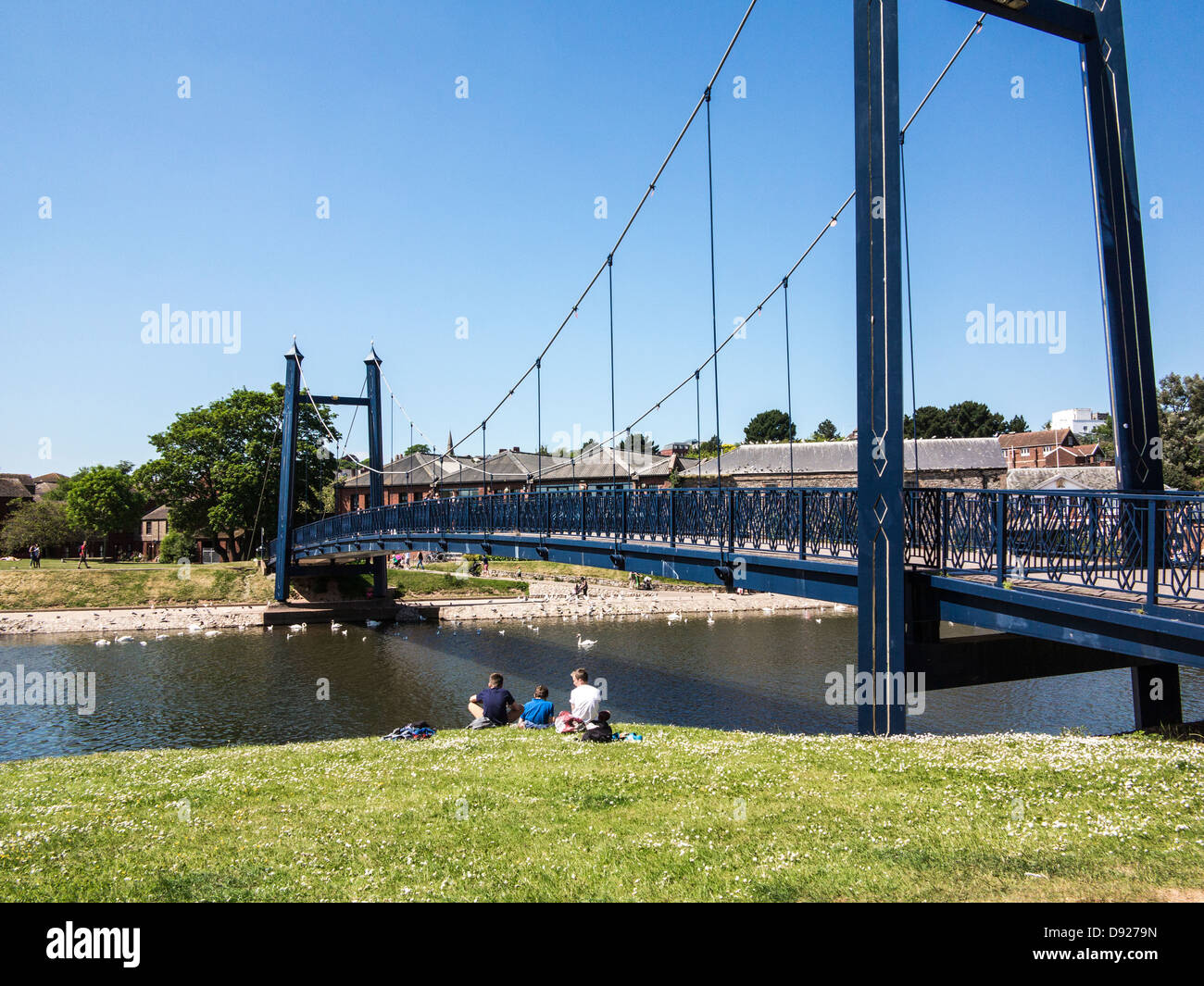 Sospensione ponte sul fiume Exe, Exeter Devon, Inghilterra Foto Stock