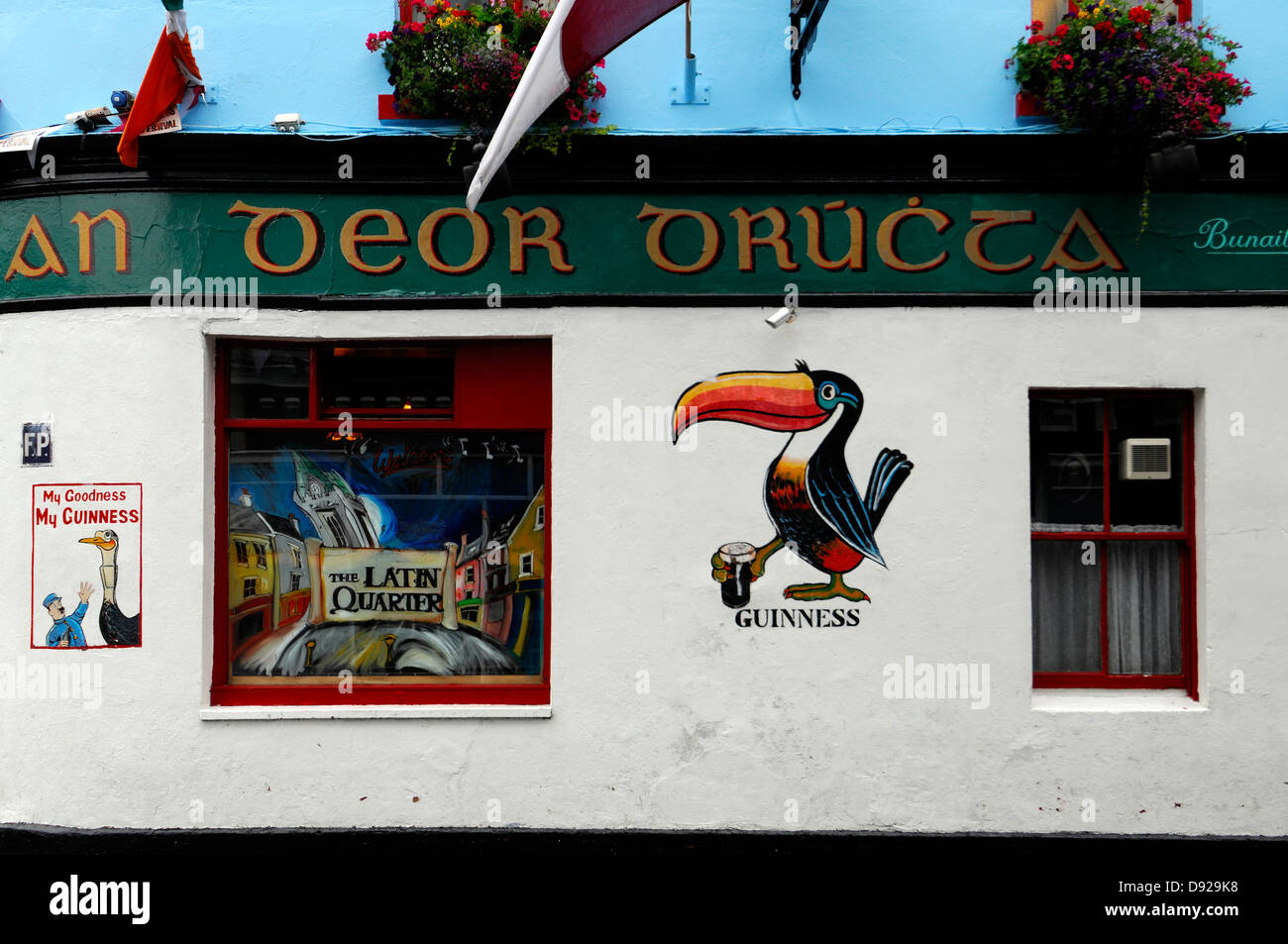 Guinness Toucan pittura murale immagine Dewdrop Inn bar pub locali con licenza galway Irlanda muro bianco public house Foto Stock