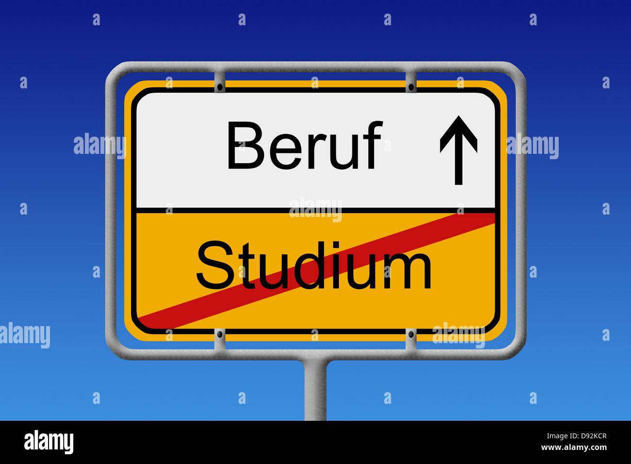 Illustrazione di una città tedesca segno con le parole dello Studium - Beruf (Università degli studi - Lavoro Foto Stock