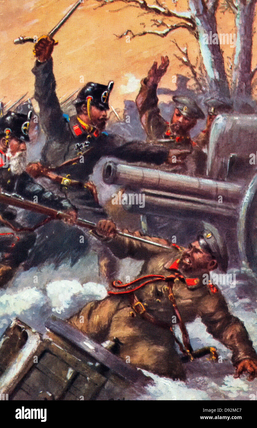La prima guerra mondiale - attacco tedesco sulle difese Russo, circa 1915 Foto Stock