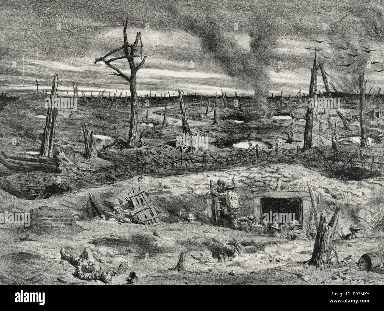 Terra di nessuno - i soldati durante una battaglia nella guerra mondiale I. Foto Stock