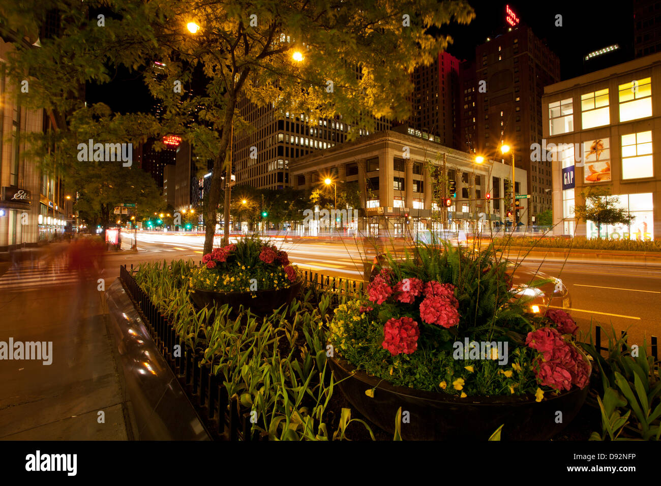 Chicago's 'Magnificent Mile', Michigan Avenue, a notte Foto Stock