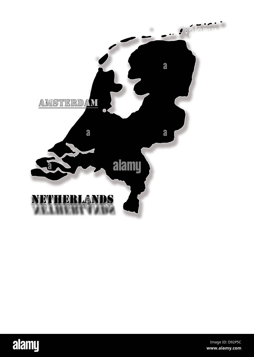 Silhouette nera di una mappa di Holland con un capitale Foto Stock