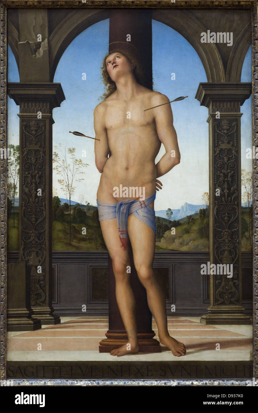 Pietro Vannucci aka Pérugin San Sebastian 1490 XV secolo di scuola italiana Olio su tela museo del Louvre - Paris. Foto Stock