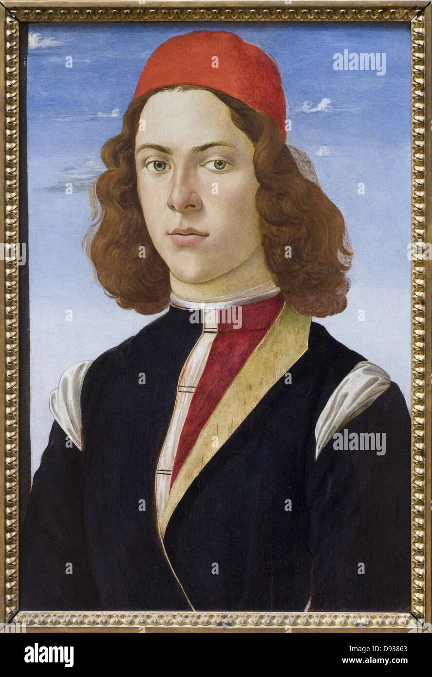 Fernanda Filipepi aka Botticelli Ritratto di un giovane uomo 1475 XV secolo di scuola italiana Olio su tela museo del Louvre - Paris. Foto Stock