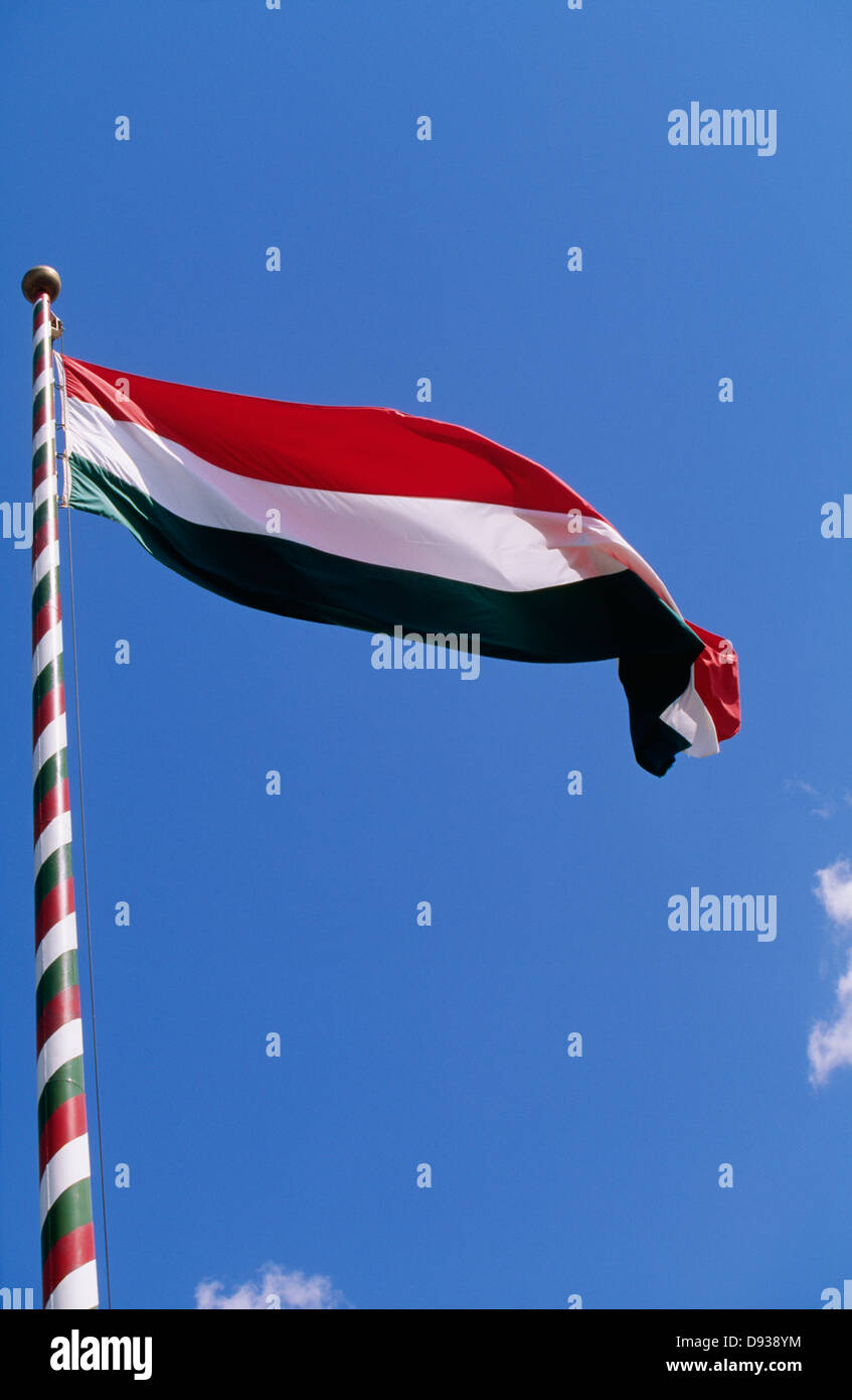 Vista della bandiera ungherese Foto Stock