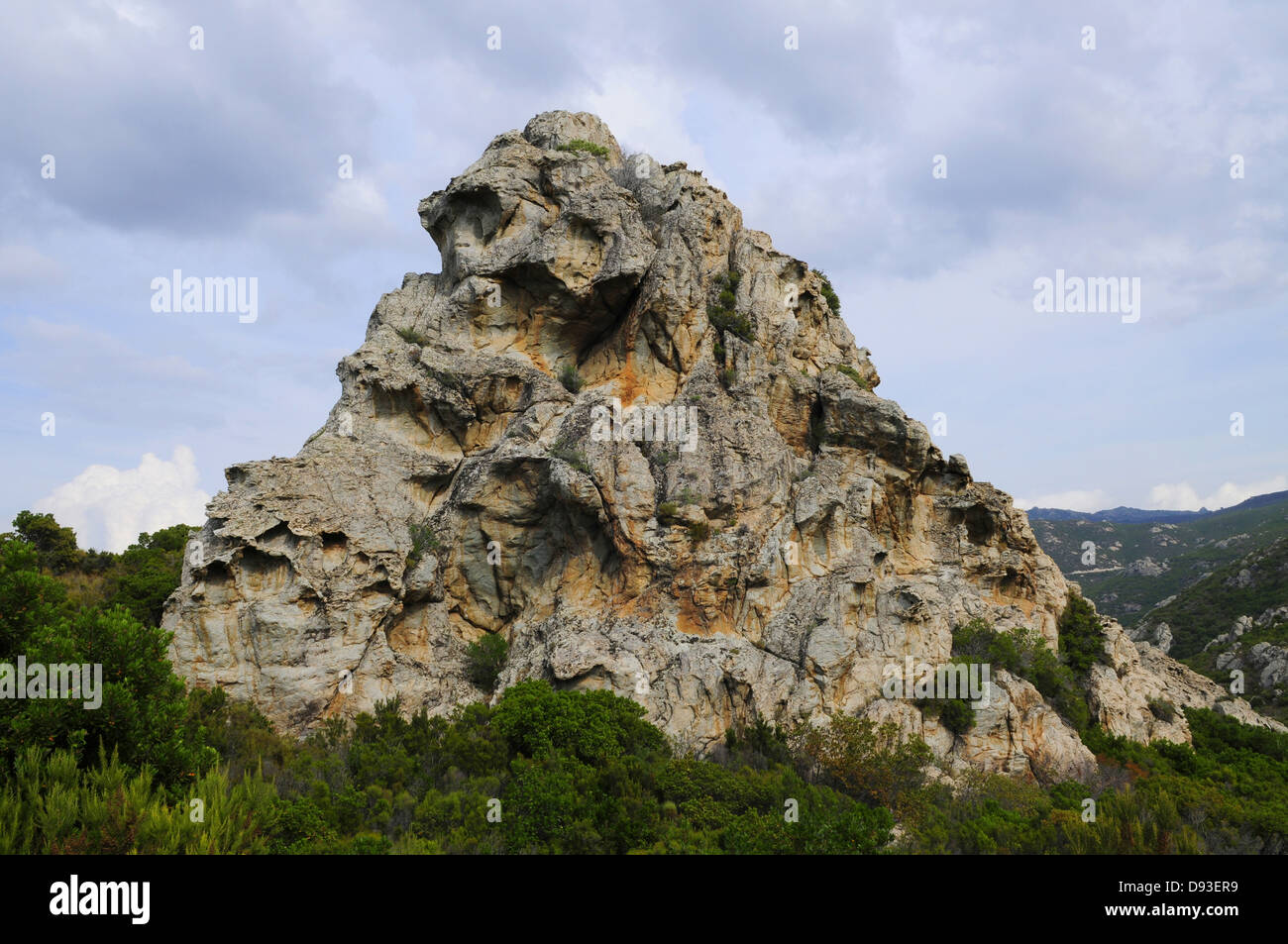 Tafoni rock, Désert des Agriates, Il Nebbio regione, Le Haut-Nebbio, Haute-Corse, Corsica, Francia Foto Stock