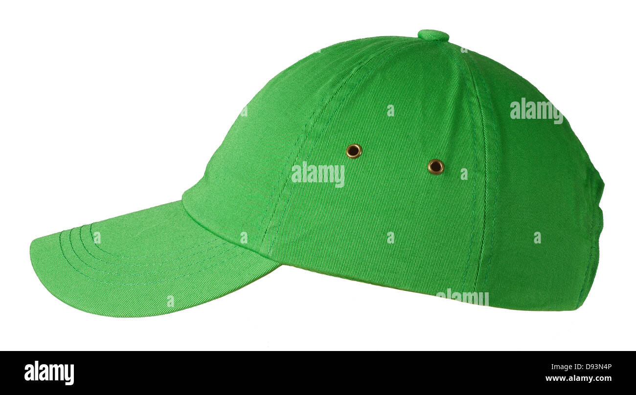 Verde berretto da baseball su sfondo bianco Foto Stock