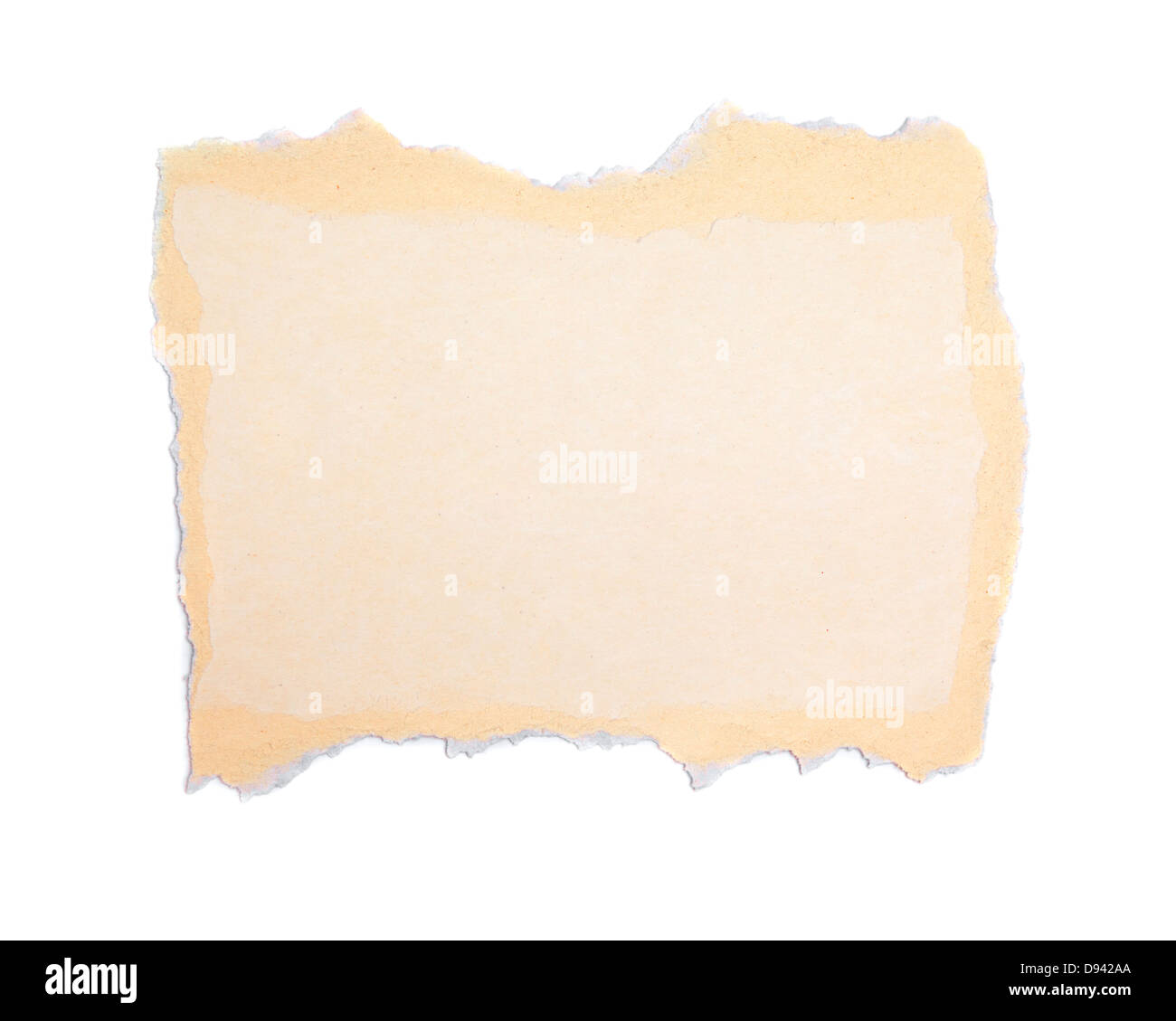 Scheda rip su sfondo bianco - strappato o strappato del cartone su sfondo bianco con morbida ombra naturale. Foto Stock