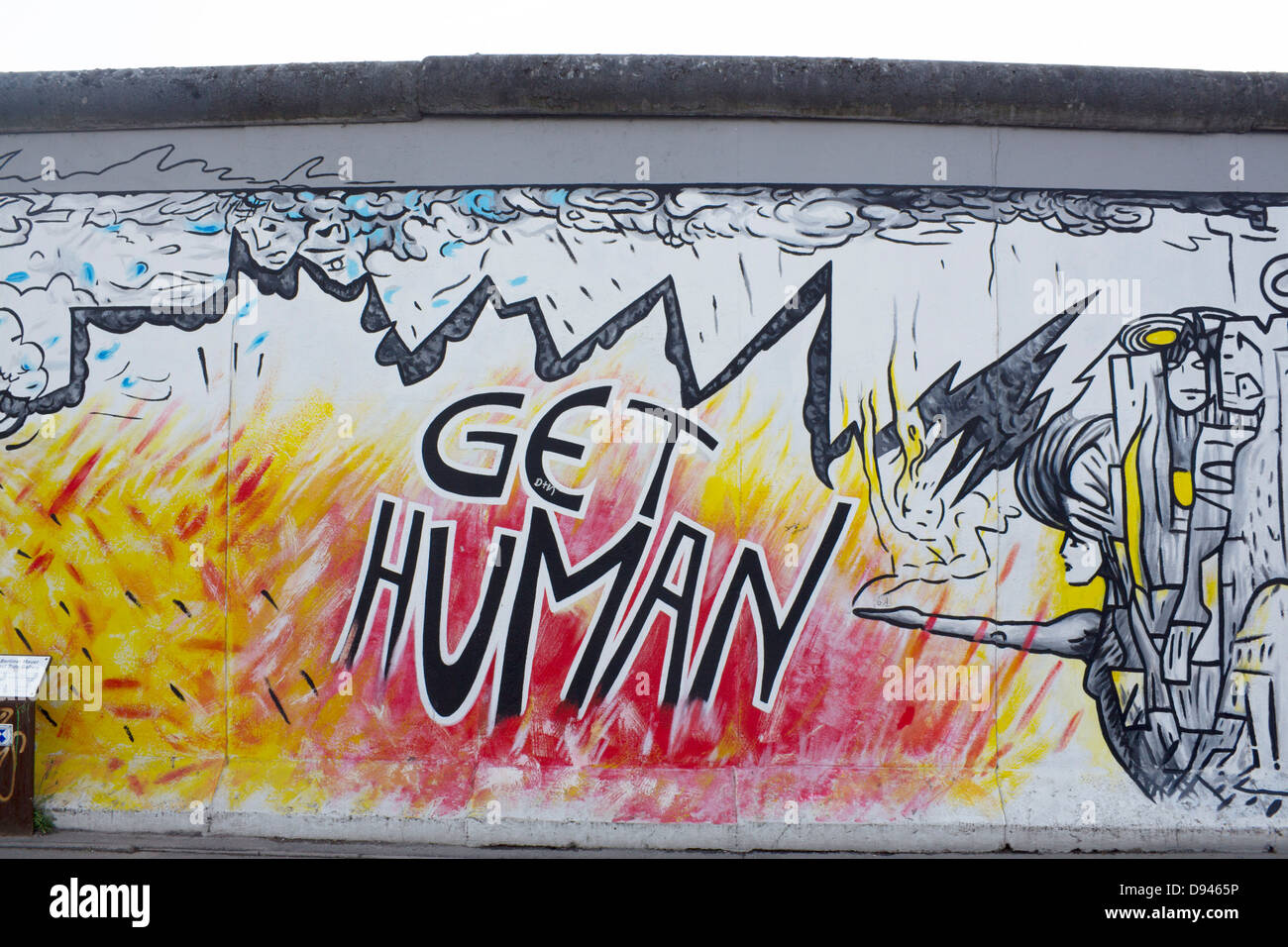 Illustrazione con chiamata per ottenere Human East Side Gallery il muro di Berlino Berlino Germania Foto Stock