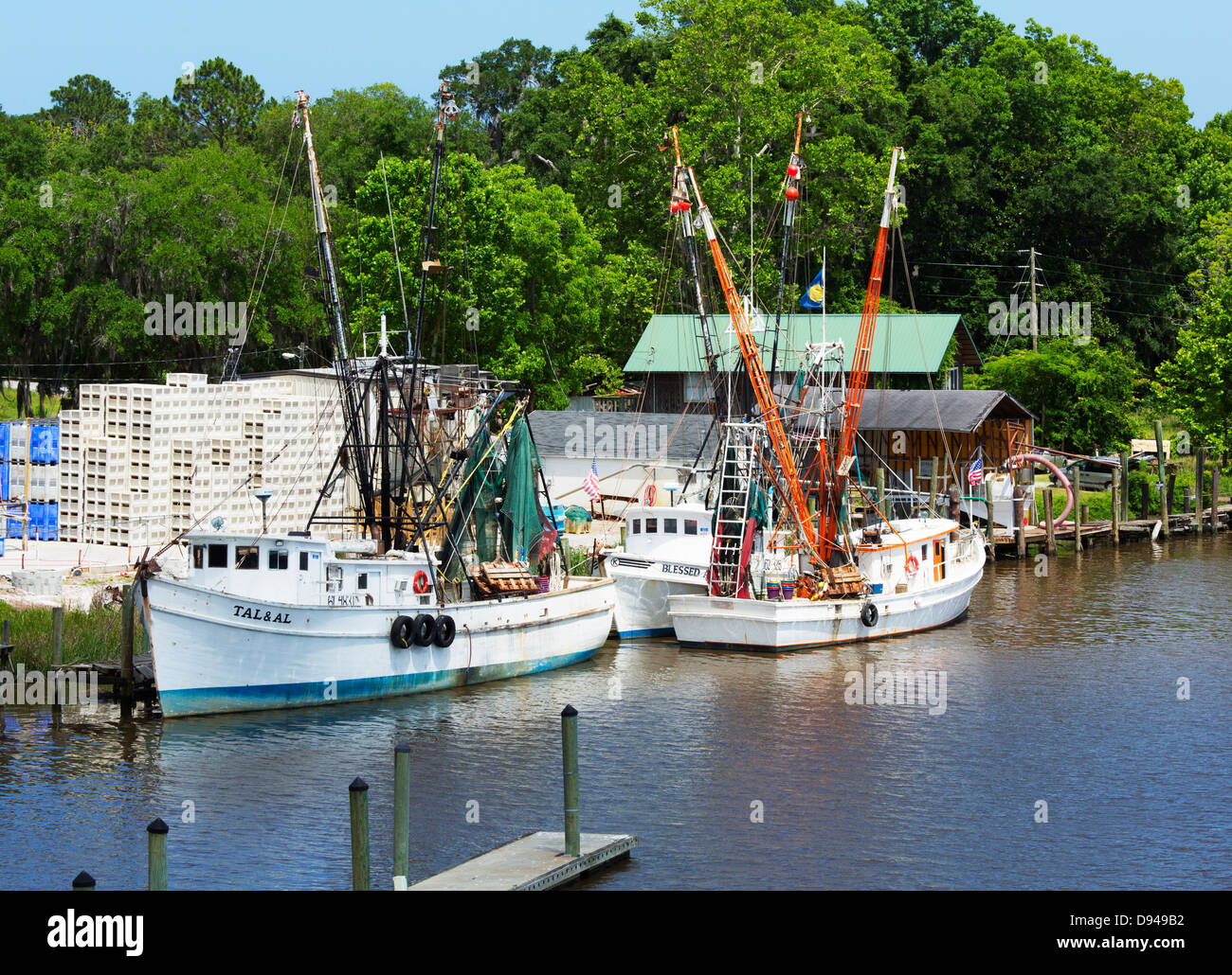 Darien waterfront e gamberetti flotta barca Foto Stock