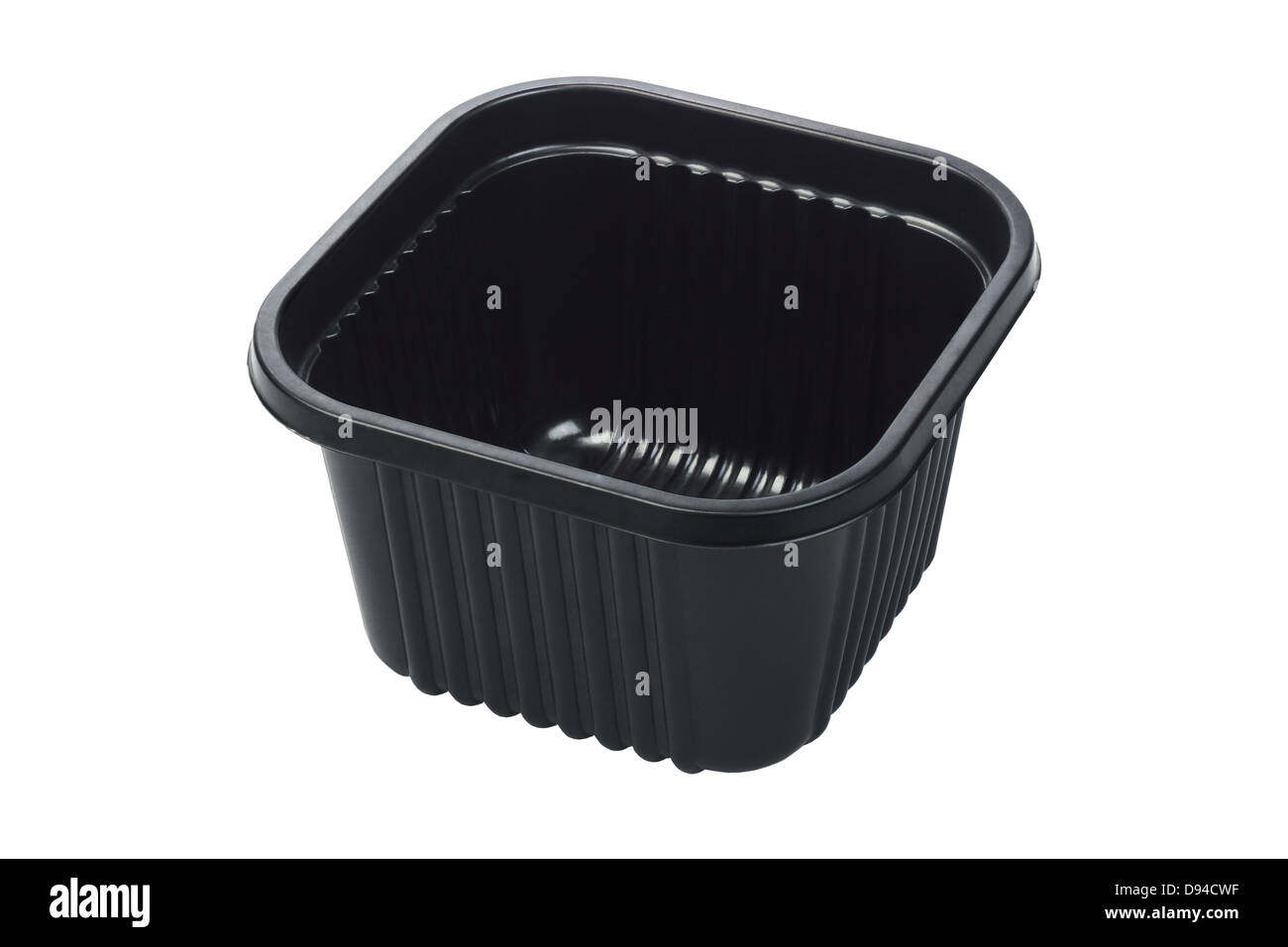 Nero contenitore in plastica per alimenti su sfondo bianco Foto Stock