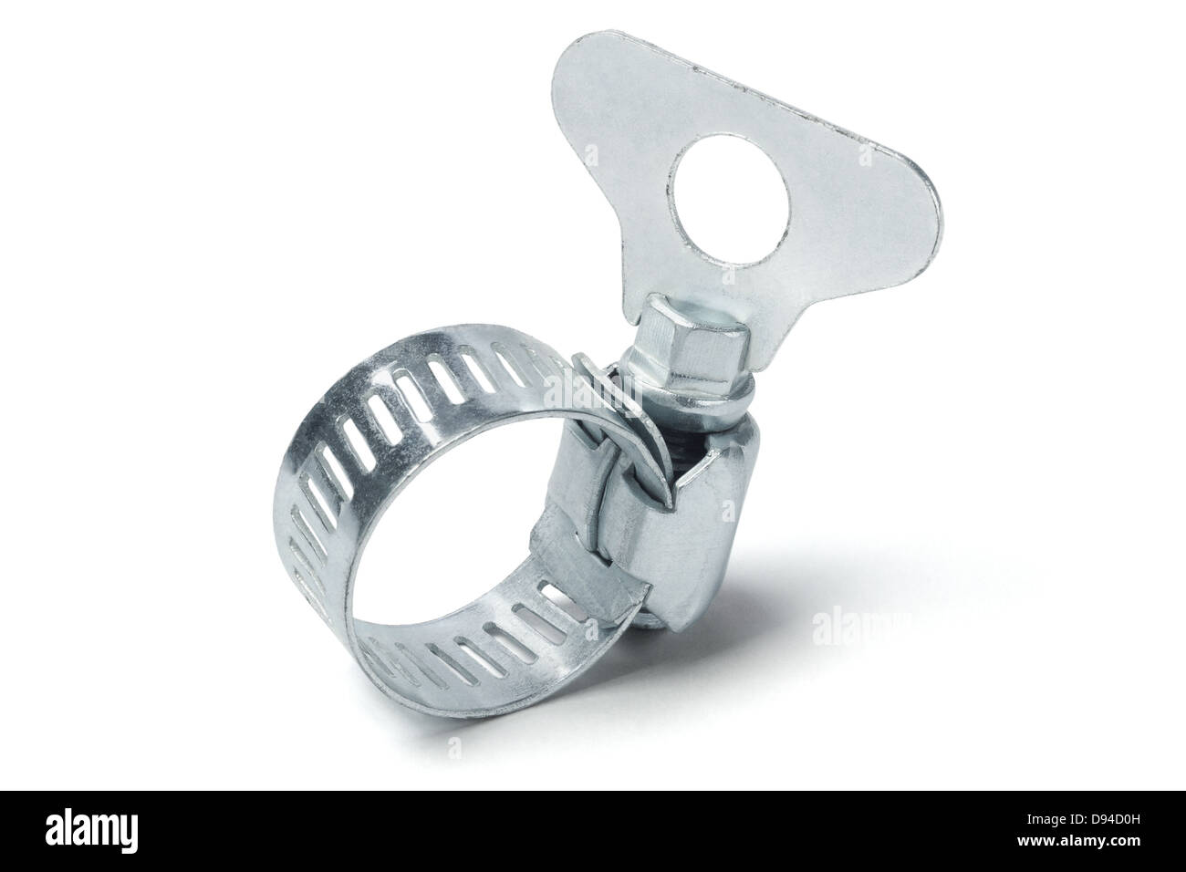 Tubo di metallo fascetta su sfondo bianco Foto Stock