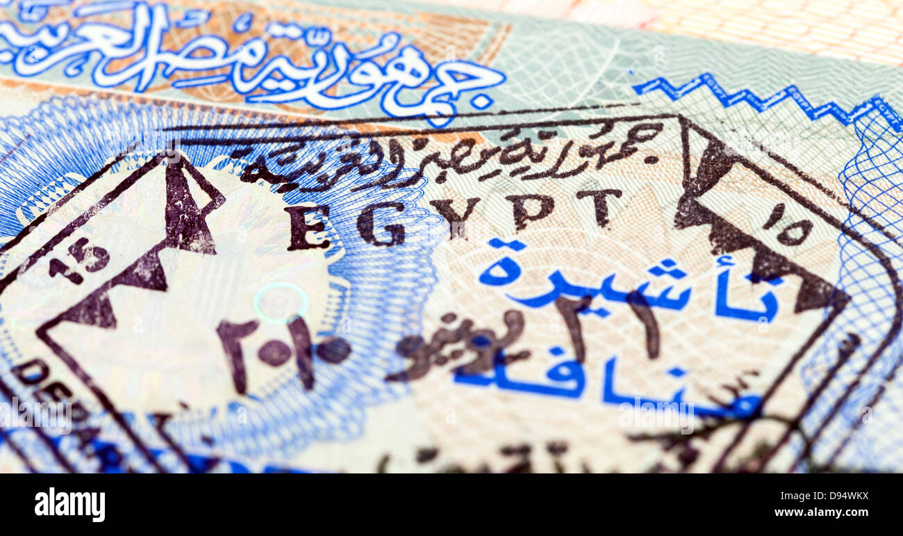 Visto egiziano timbro sul passaporto Foto Stock