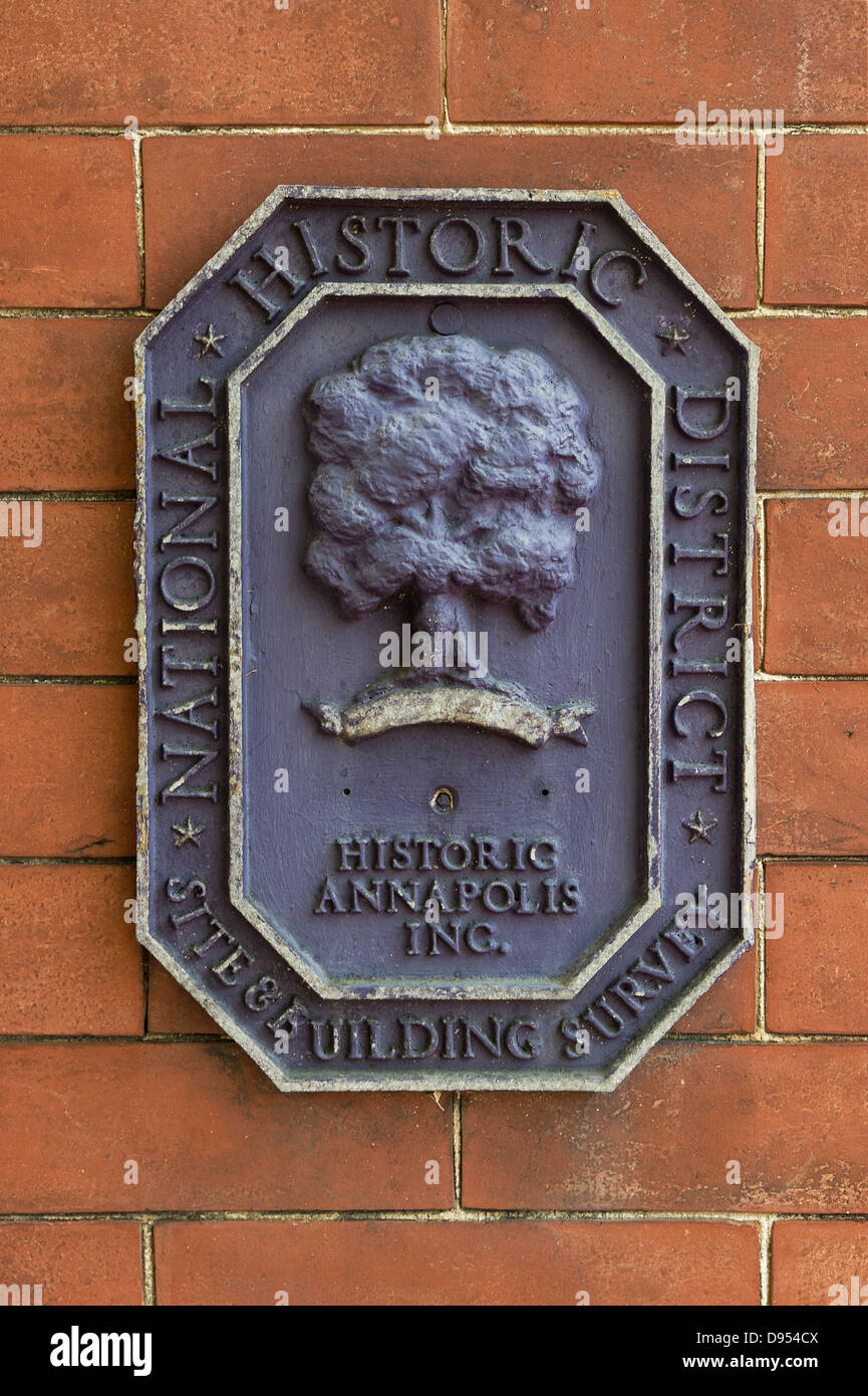 Casa Storica denominazione di placca, Annapolis, Maryland, Stati Uniti d'America Foto Stock
