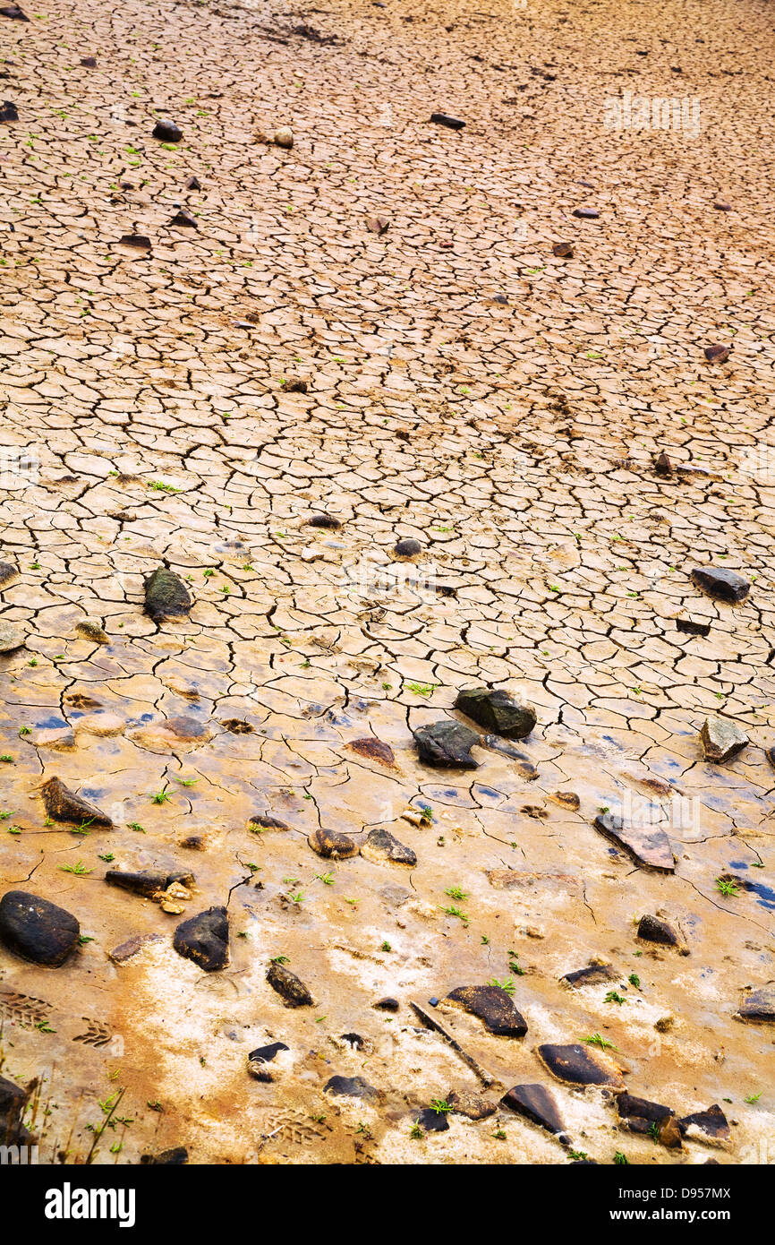 Incrinato fondo del lago essiccato in Bretagna Foto Stock