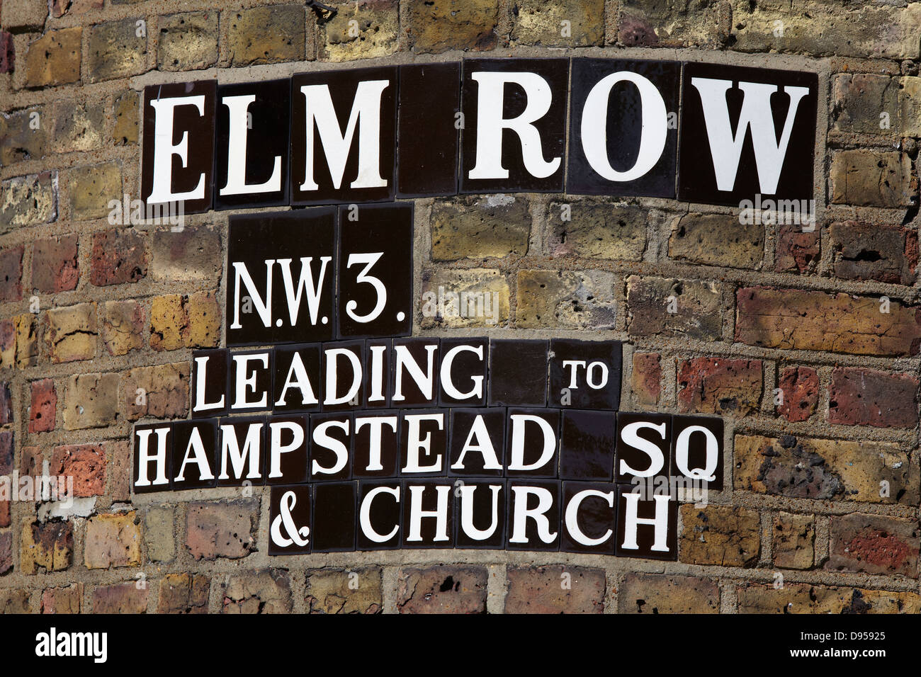 Segno per Elm fila in Hampstead nel nord di Londra Foto Stock