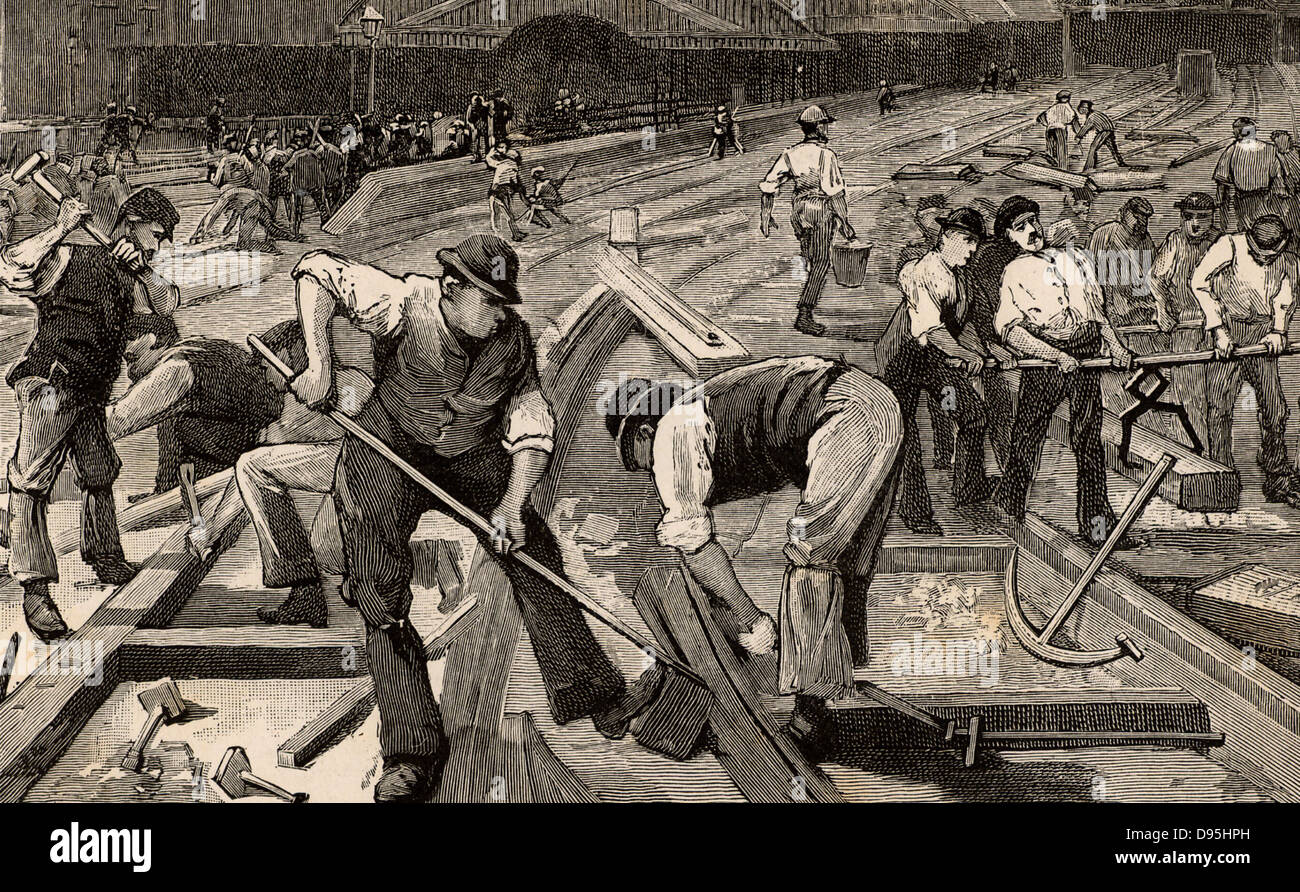 La fine di ampio calibro, 1892. Lavori in corso presso la stazione di Plymouth, Devonshire, cambiare da ampio calibro in calibro standard Foto Stock