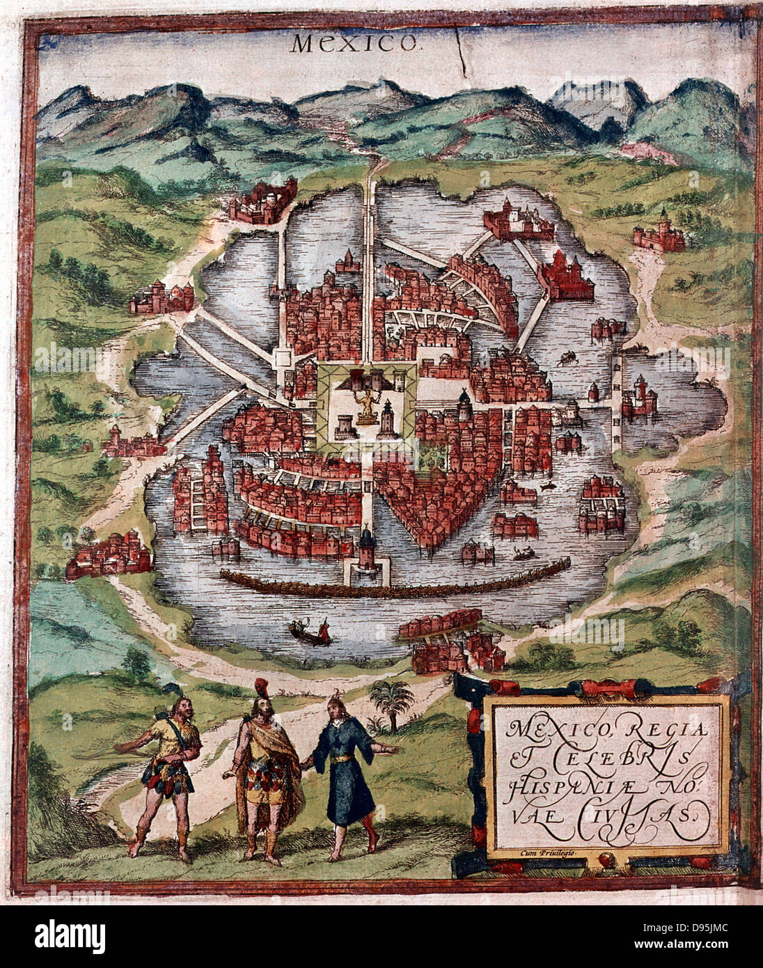 Città del Messico nel tardo XVI secolo. Raffigurazione probabilmente su disegno di Cortes' (Cortez) prenota del 1524. British Museum. Foto Stock