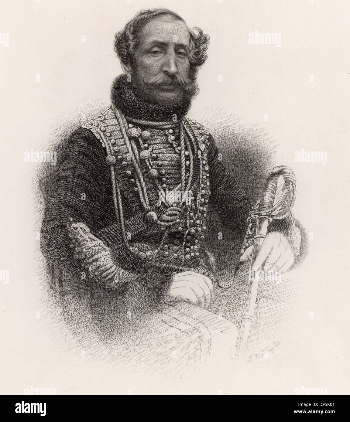 James Thomas Brudenell, settimo conte di Cardigan (1797-1868) inglese ufficiale di cavalleria; principali generale 1847. Comandò la luce Brigata di cavalleria nella guerra di Crimea, che è stato distrutto in un famigerato 'carica' a Balaclava, 1854, che è immortalata in Tennyson la poesia "la carica della luce Brigata". Incisione. Foto Stock