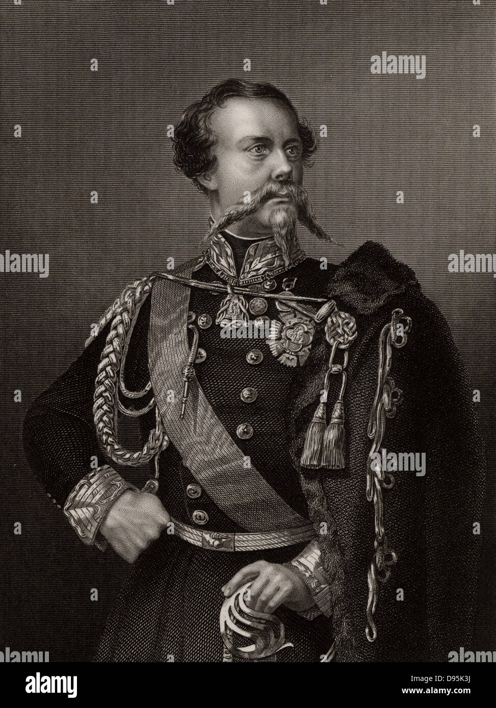 Vittorio Emanuele II (1820-1878), re di Piemonte sabaudo e Sardegna dal 1849. Primo re d'Italia dal 1861. Durante la Crimea (Russo-Turkish) Guerra (1853-1856) in Italia si è alleato con la Gran Bretagna e la Francia contro la Russia. Incisione. Foto Stock