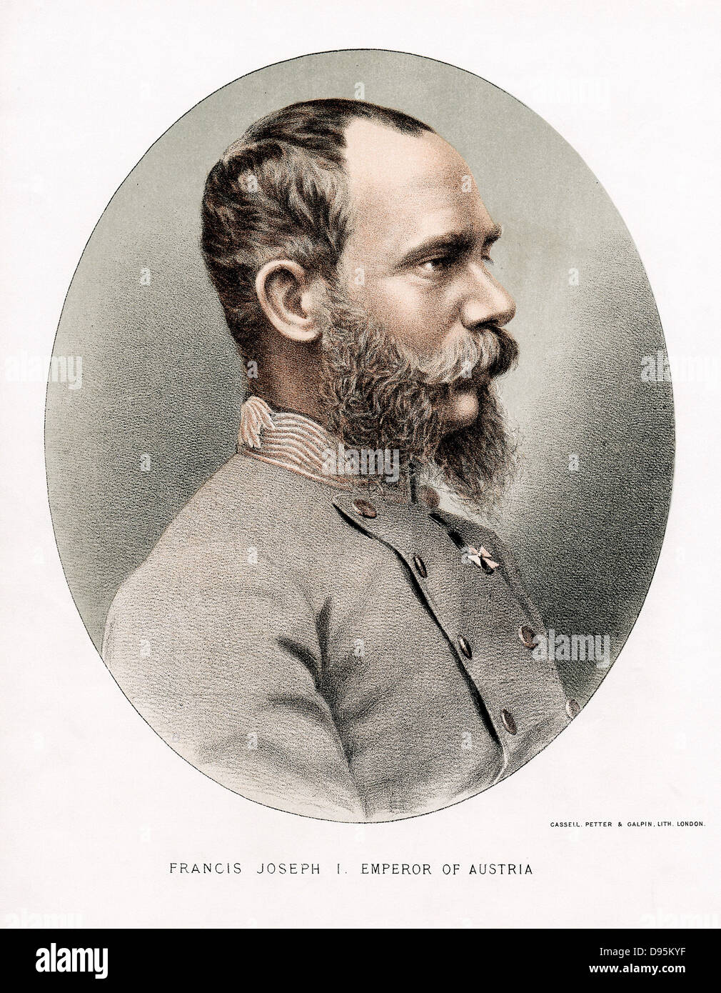 Francesco Giuseppe I (Franz Joseph) 1830-1916. L'imperatore d'Austria dal 1848. Litografia colorata c1880 Foto Stock