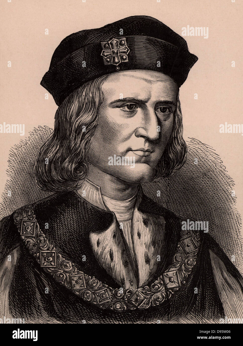 Richard III (1452-85) re d'Inghilterra dal 1483, ultimo Yorkist re d'Inghilterra. Ha perso i di Inghilterra corona di Henry Tudor (Henry VII) nella battaglia di Bosworth Field, 22 agosto 1485, la battaglia che si è conclusa la guerra dei Roses. Incisione su legno c1900. Foto Stock