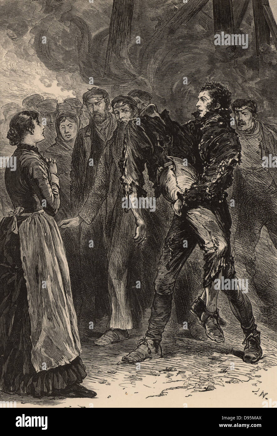 In buca la bocca: un minatore di carbone la moglie attende con ansia di vedere se il marito che è stato in un'esplosione nella fossa è vivo o morto. Illustrazione da 'spighe da autori popolari" (London, 1883). Incisione. Foto Stock In buca la bocca: un minatore di carbone la moglie attende con ansia di vedere se il marito che è stato in un'esplosione nella fossa è vivo o morto. Illustrazione da 'spighe da autori popolari" (London, 1883). Incisione. Foto Stock