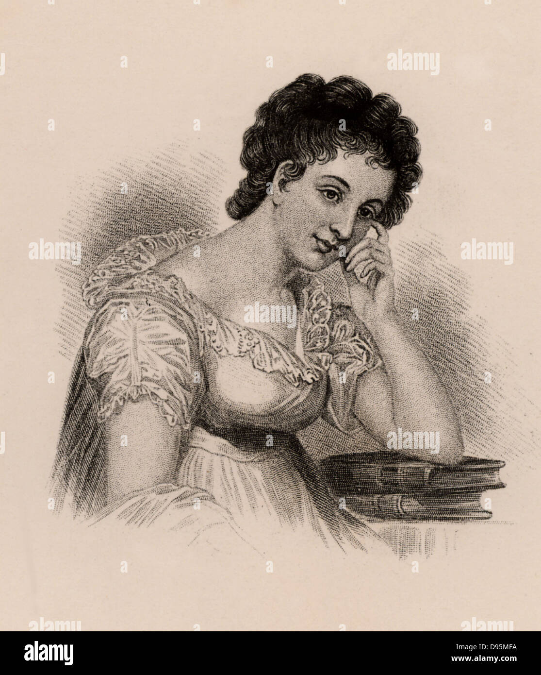 Maria Edgeworth (1767-1849) romanziere anglo-irlandese. Autore di 'Castello Rackrent' (1800) e "Belinda' (1801). Figlia di Richard Lovell Edgeworth, inventore e pedagogista. Incisione. Foto Stock