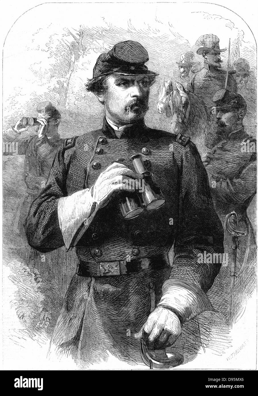 La guerra civile americana 1861-1865: George Brinton McClellan (1826-1885) esercito americano officer in 1861 quando il Comandante in Capo dell'unionista (Nord) forze, posizione che ha mantenuto per cinque mesi. Incisione su legno. Foto Stock