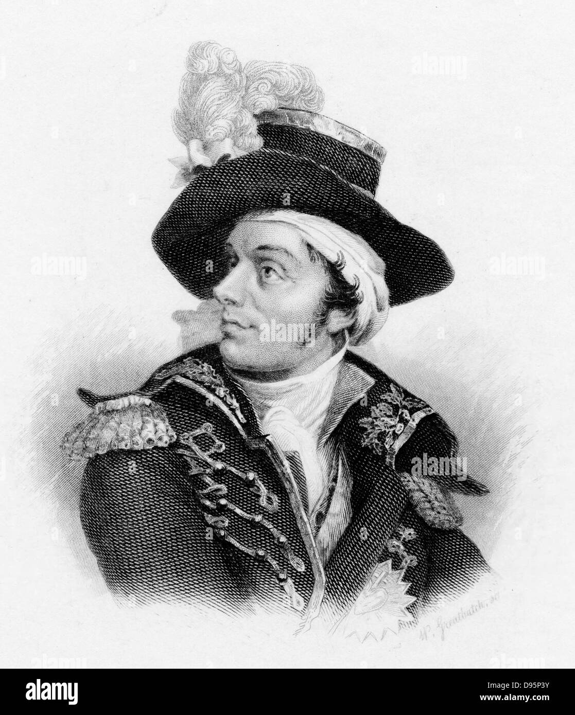 Francois Athanase Charette (1763-96) francese lealista contro-rivoluzionario leader. Girato dal generale repubblicano Lazare Hoche. Incisione. Foto Stock