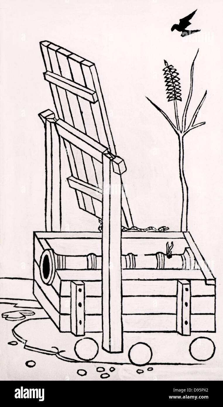 Il cannone formata da doghe di ferro hooped insieme e montato su una primitiva gun carrello. Da 'De re militari" di Roberto Valturio (Verona, 1472). Xilografia. Foto Stock