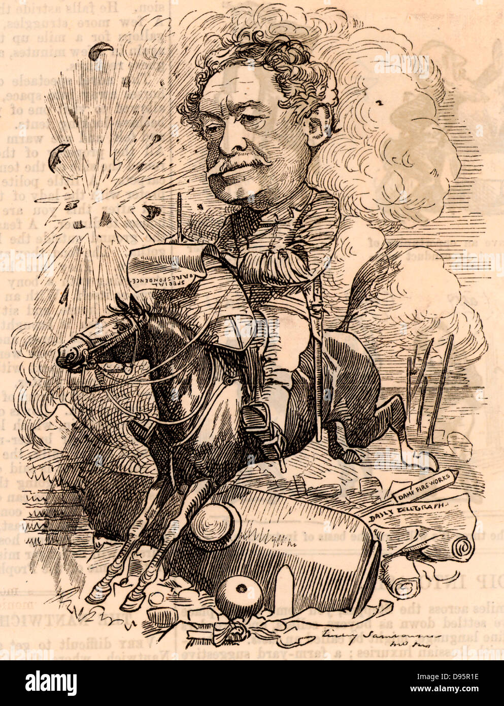 William Howard Russell (1821-1907) giornalista irlandese che hanno aderito il personale di "tempi" di Londra nel 1843. Famoso per il suo ruolo come un corrispondente di guerra inizia con la guerra di Crimea (1853-1856). Cartone animato da Edward Linley Sambourne nel punzone voglia di serie dei ritratti da "punzone" (Londra, 8 ottobre 1881). Foto Stock