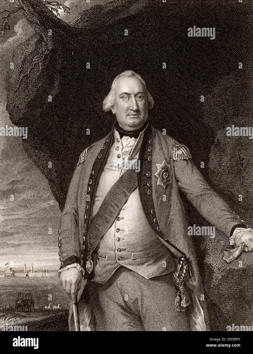 Charles Cornwallis (1738-1805) il primo marchese Cornwallis. Soldato inglese e più. Comandò le forze britanniche nella Guerra di Indipendenza Americana. Governatore Generale dell India 1786-1793 e 1804-1805. Dopo incisione ritratto da Copley. Foto Stock