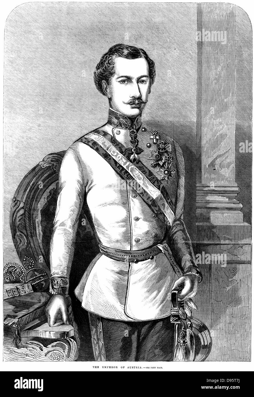 Franz Joseph I (1830-1916) l'imperatore d'Austria 1848. Incisione del 1859 Foto Stock