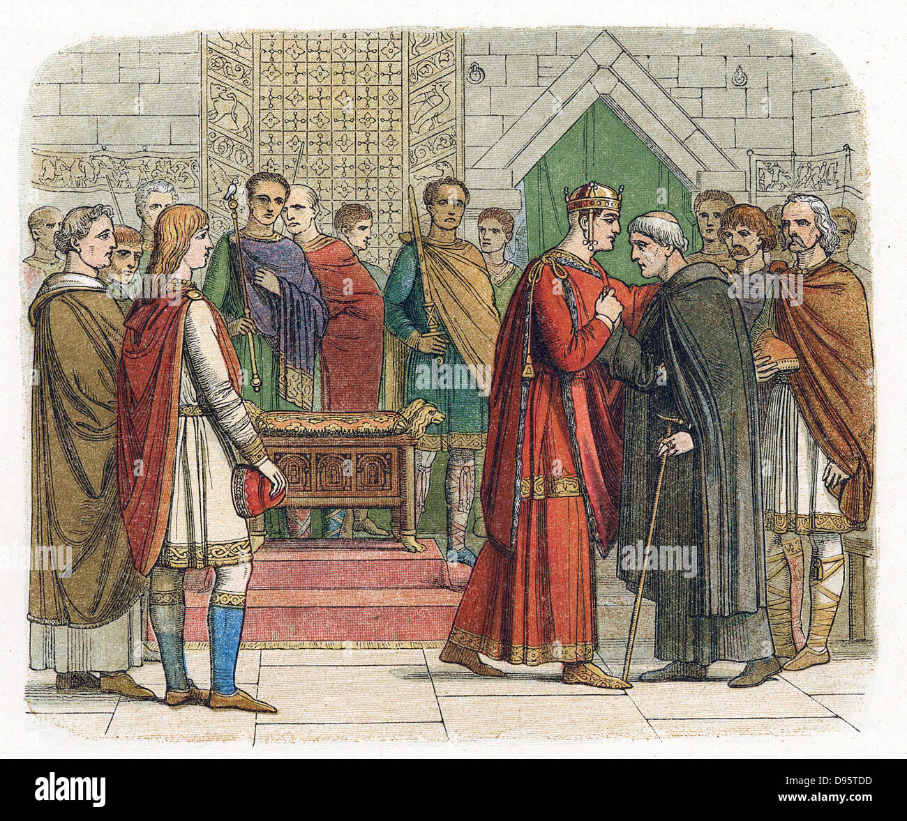 Guglielmo I il Conquistatore (1027-87), re d'Inghilterra dal 1066. William ricevente il leader inglese c1067. Colore stampato incisione su legno Foto Stock