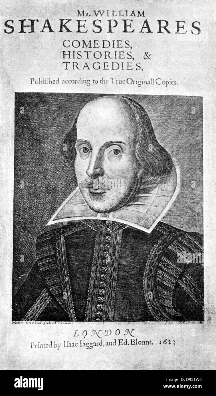 William Shakespeare (1564-1616) Titolo pagina dalla prima edizione Folio di 1623. Foto Stock