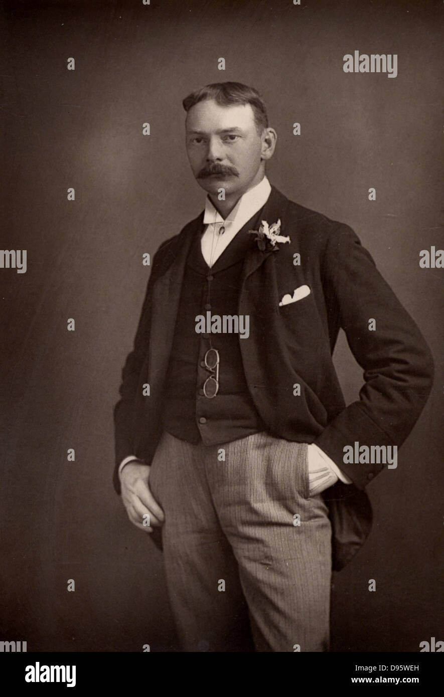 Jerome K(lapka) Jerome (1859-1927) romanziere inglese, drammaturgo e scrittore. Autore di "Tre Uomini in Barca" (1889). Da 'l'Armadio Portrait Gallery" (London, 1890-1894). Woodburytype dopo la fotografia di W & D Downey. Foto Stock