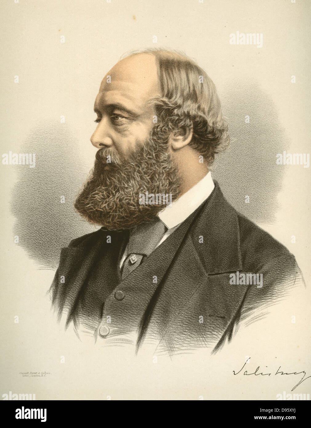 Robert Arthur Talbot Gascoyne Cecil, terzo Marchese di Salisbury (1830-1903) conservatore britannico più. Il primo ministro 1885, 1886, 1895-1902. Litografia colorata c1880. Foto Stock