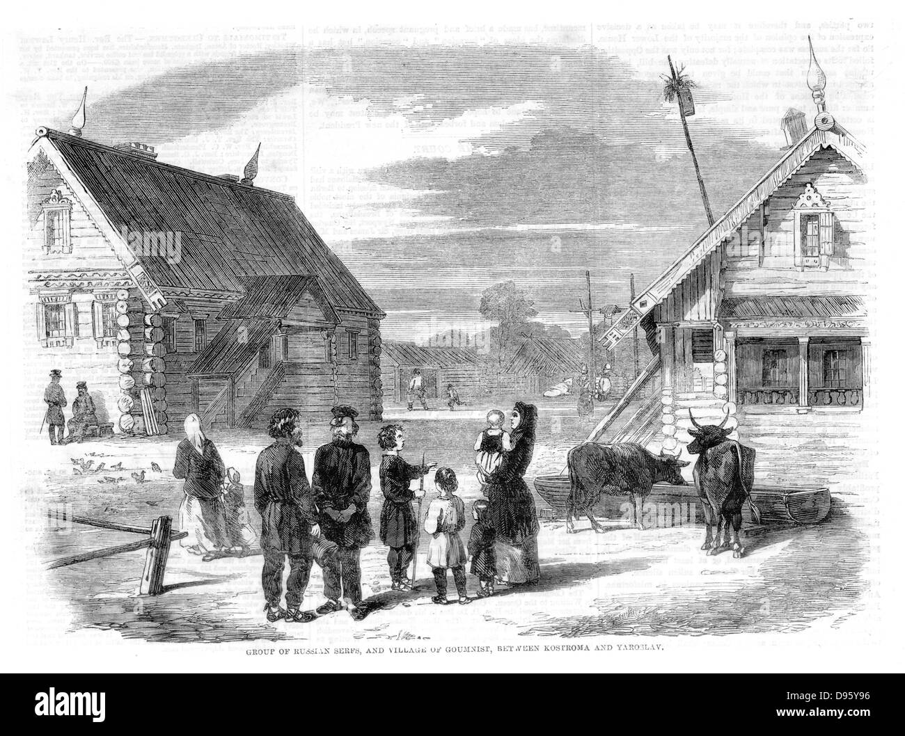 Un gruppo di contadini russi nel villaggio di Goumnist, tra Kostroma e Yaroslav. Dall' atto di liberazione, 19 febbraio 1861, Alessandro II liberato i servi della gleba permettendo loro di propria terra. Incisione da "l'Illustrated London News' 2 marzo 1861. Foto Stock Un gruppo di contadini russi nel villaggio di Goumnist, tra Kostroma e Yaroslav. Dall' atto di liberazione, 19 febbraio 1861, Alessandro II liberato i servi della gleba permettendo loro di propria terra. Incisione da "l'Illustrated London News' 2 marzo 1861. Foto Stock