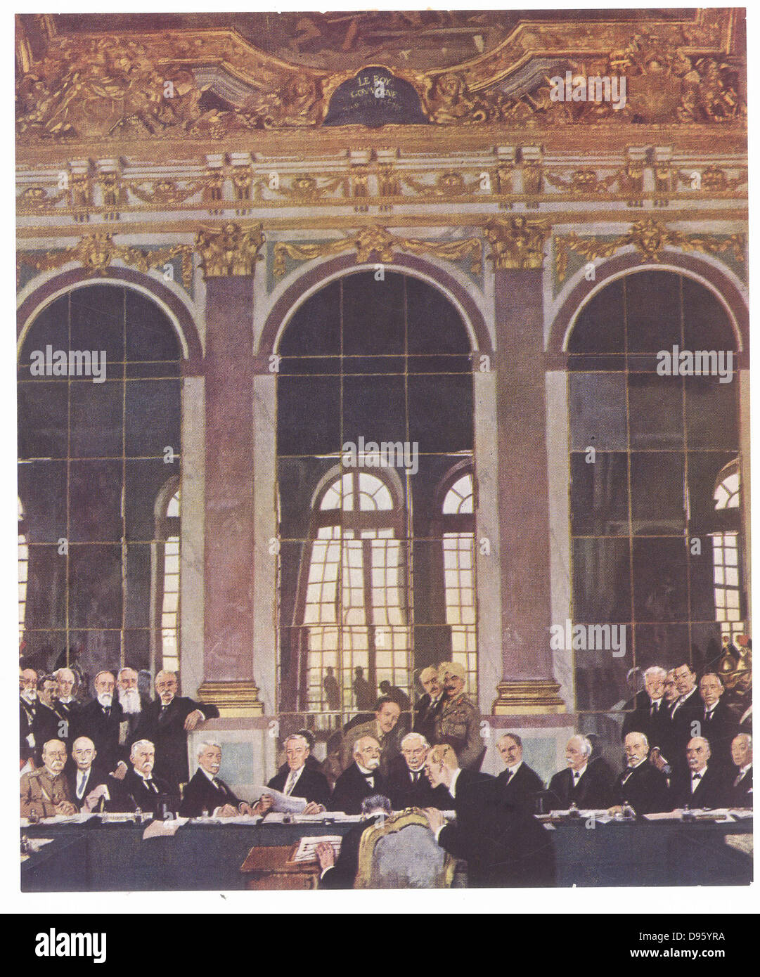 La prima guerra mondiale: la firma del Trattato di Versailles nella Sala degli Specchi, 28 giugno 1919. Dopo il dipinto di William Orpen (1878-1931). Foto Stock