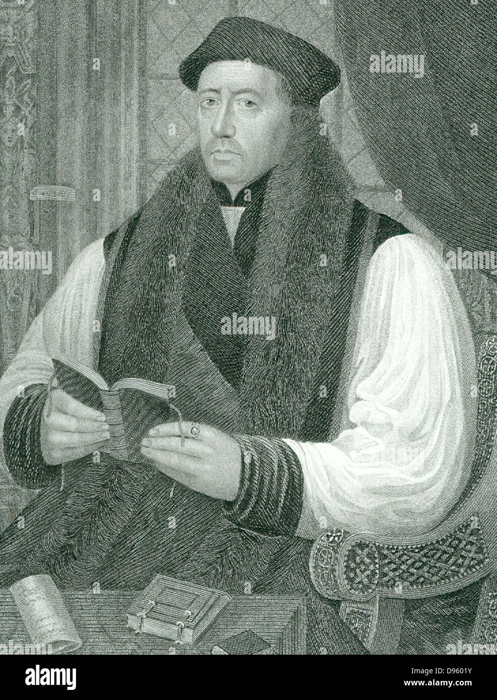 Thomas Cranmer (1489-1556) prelato inglese: l Arcivescovo di Canterbury. Sotto Enrico VIII ha adottato la fede protestante. Sotto Maria mi ha condannato per eresia e bruciato sul rogo. Incisione. Foto Stock