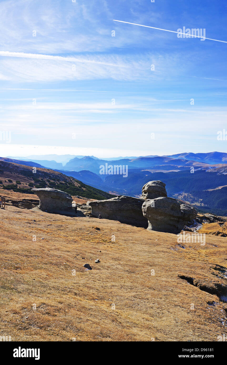 Babele rocce sulle montagne di Bucegi in Romania Foto Stock