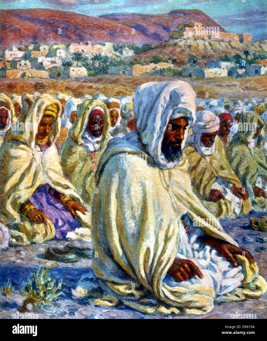 La preghiera. Illustrazione di E. Dinet (1861-1929) per 'La Vie de Mohammed, prophete d'Allah". Foto Stock
