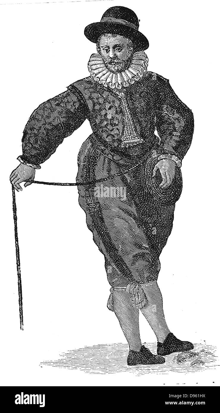 Un inglese un capitano di mare. Incisione da Waghenhaer 'Mariner Mirrour dell', Londra, 1588. Foto Stock